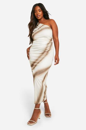 Plus Printed Mesh One Shoulder Midaxi Dress nude