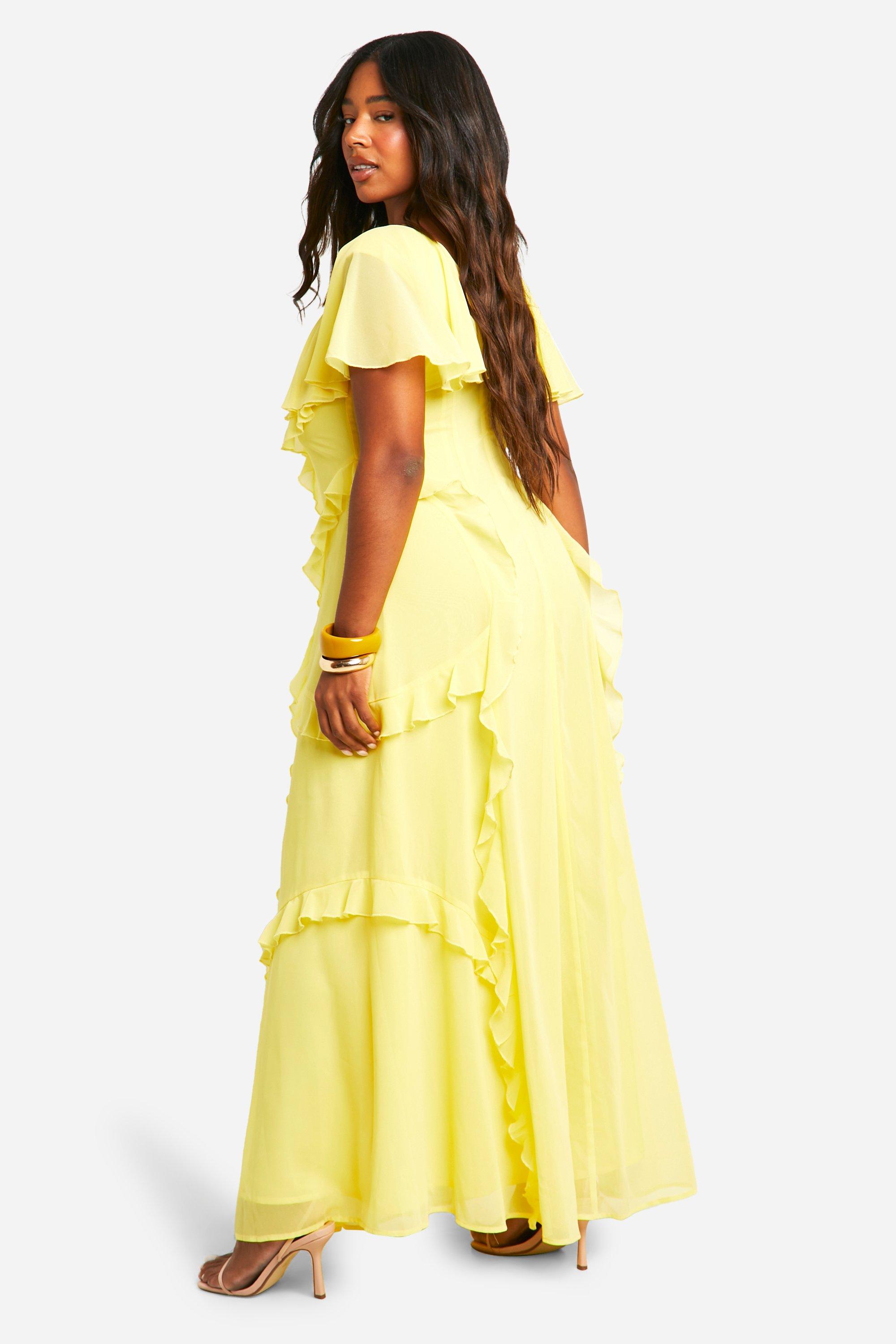 Plus Angel Sleeve Keyhole Ruffle Maxi Dress | boohoo USA