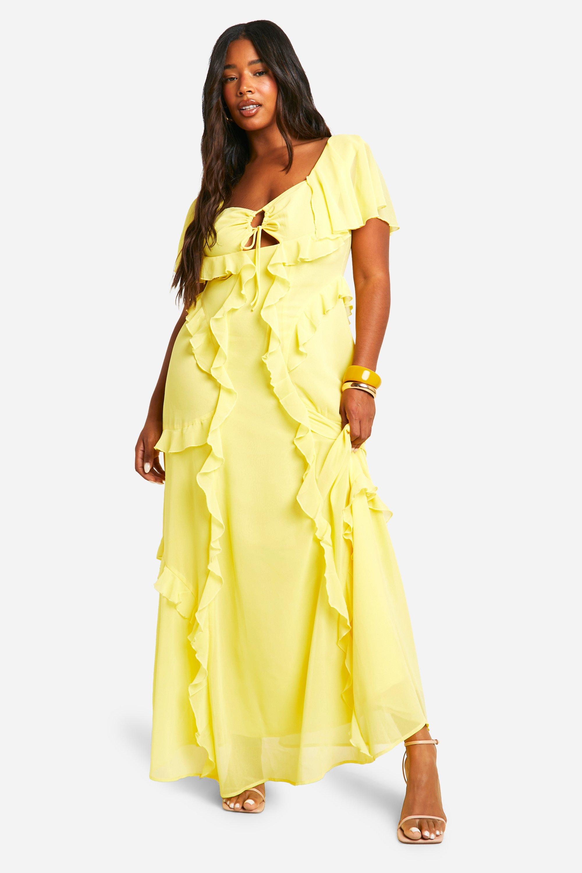 Plus Angel Sleeve Keyhole Ruffle Maxi Dress