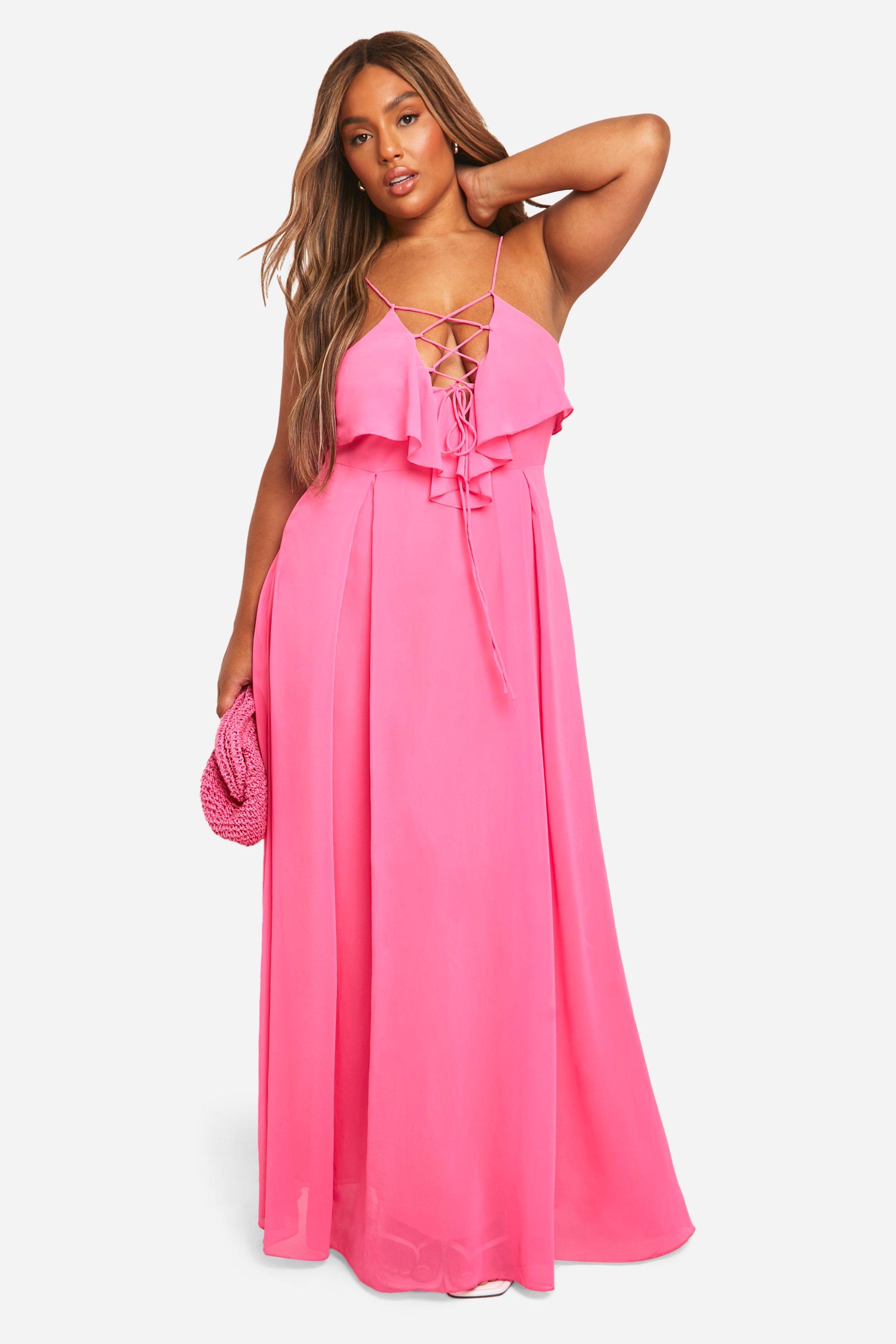 Plus Lace Up Ruffle Front Maxi Dress | boohoo USA