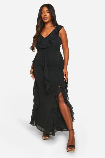 Black Plus Ruffle Detail Maxi Dress