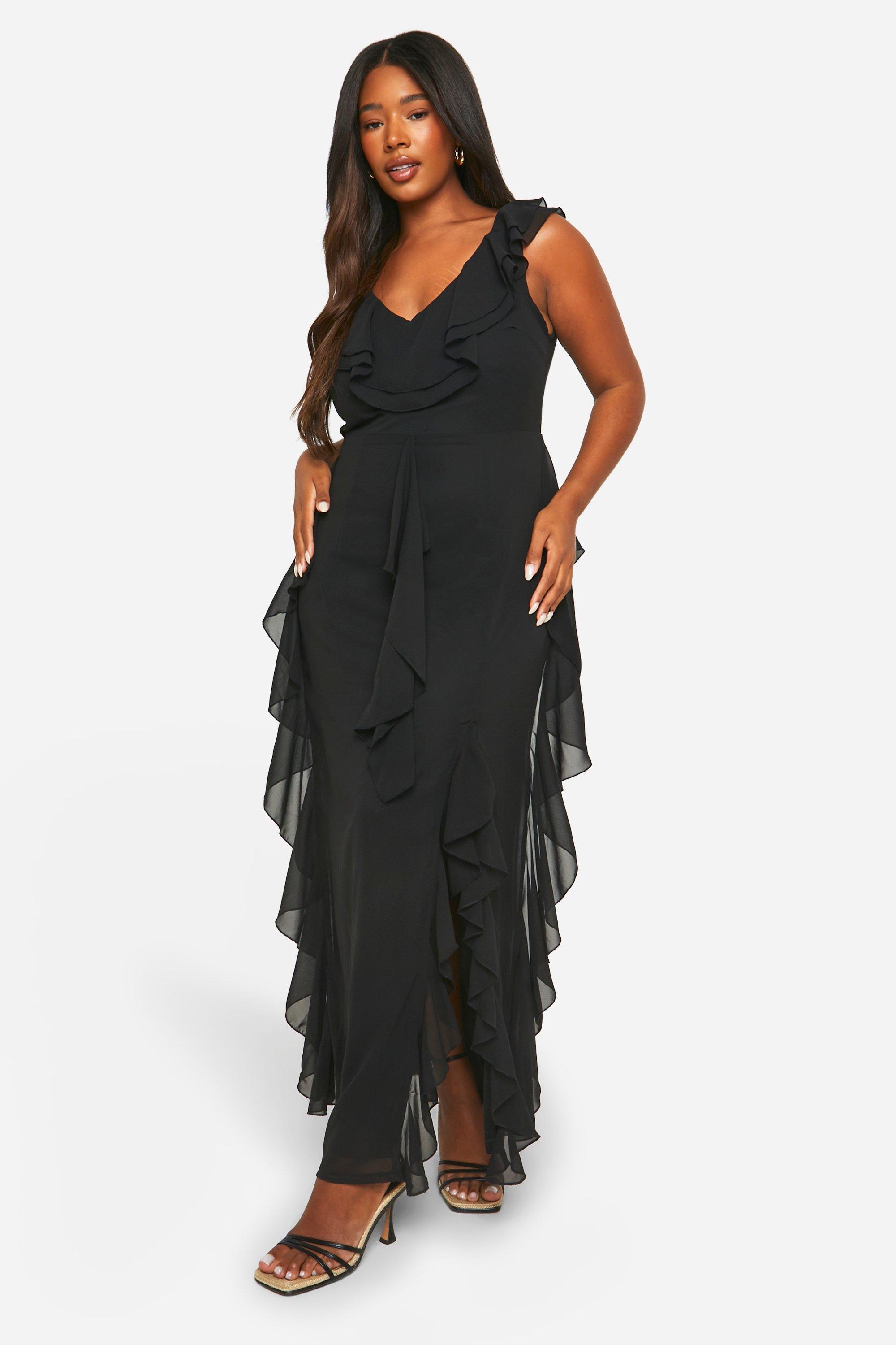 Boohoo black ruffle dress clearance