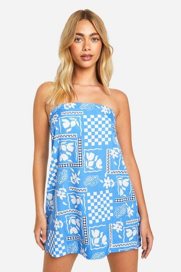 Printed Bandeau Mini Dress blue