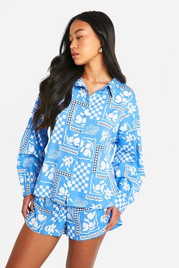 Oversized Blouse Met Print blue