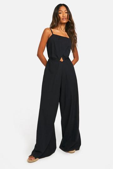 Lace Up Back Woven Jumpsuit black