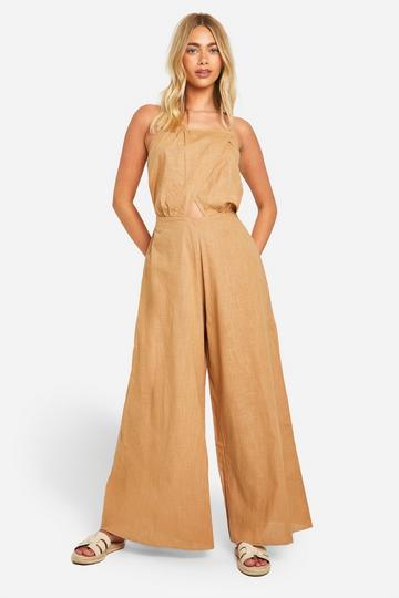 Stone Beige Lace Up Back Woven Jumpsuit