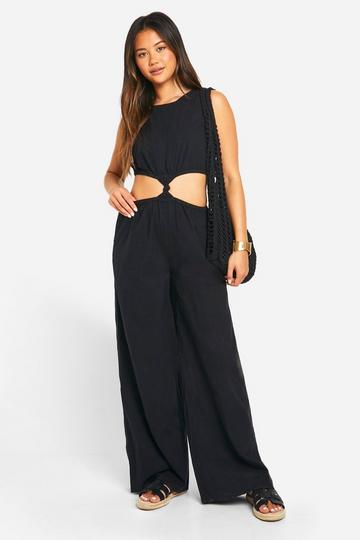 Knot Front Cut Out Detail Woven Jumpsuit black