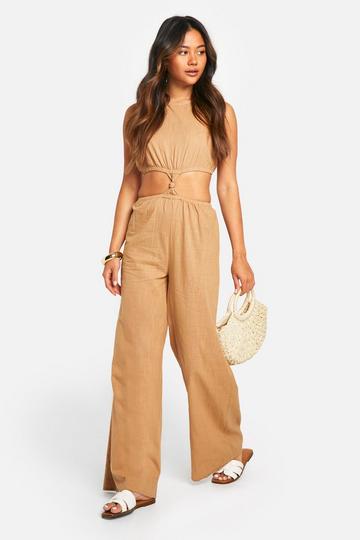 Knot Front Cut Out Detail Woven Jumpsuit 1 stone