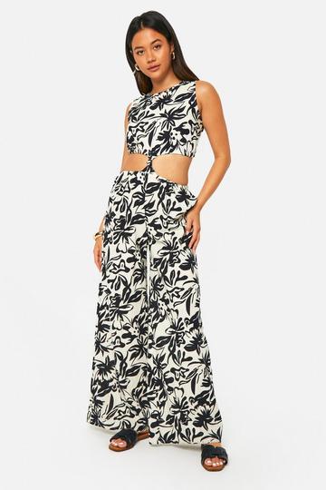 Mono Print Knot Front Cut Out Detail Woven Jumpsuit black