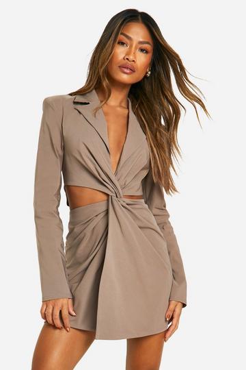 Benglaine Twist Front Blazer Dress mocha