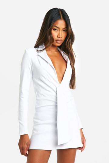 Bengaline Ruched Tie Detail Blazer Dress white