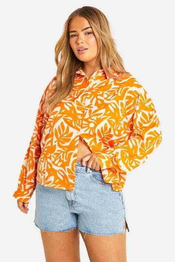 Plus Tropical Print Shirt orange