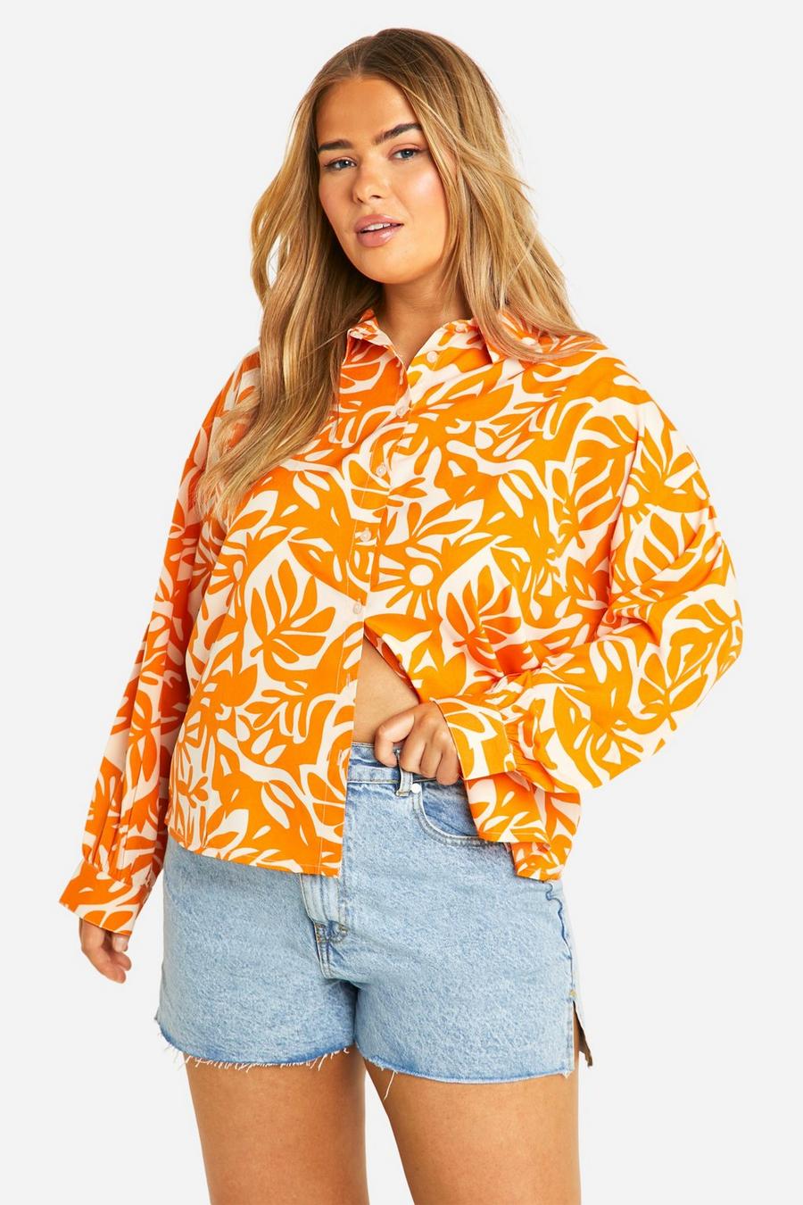 Orange Plus Hawaiian Print Shirt image number 1