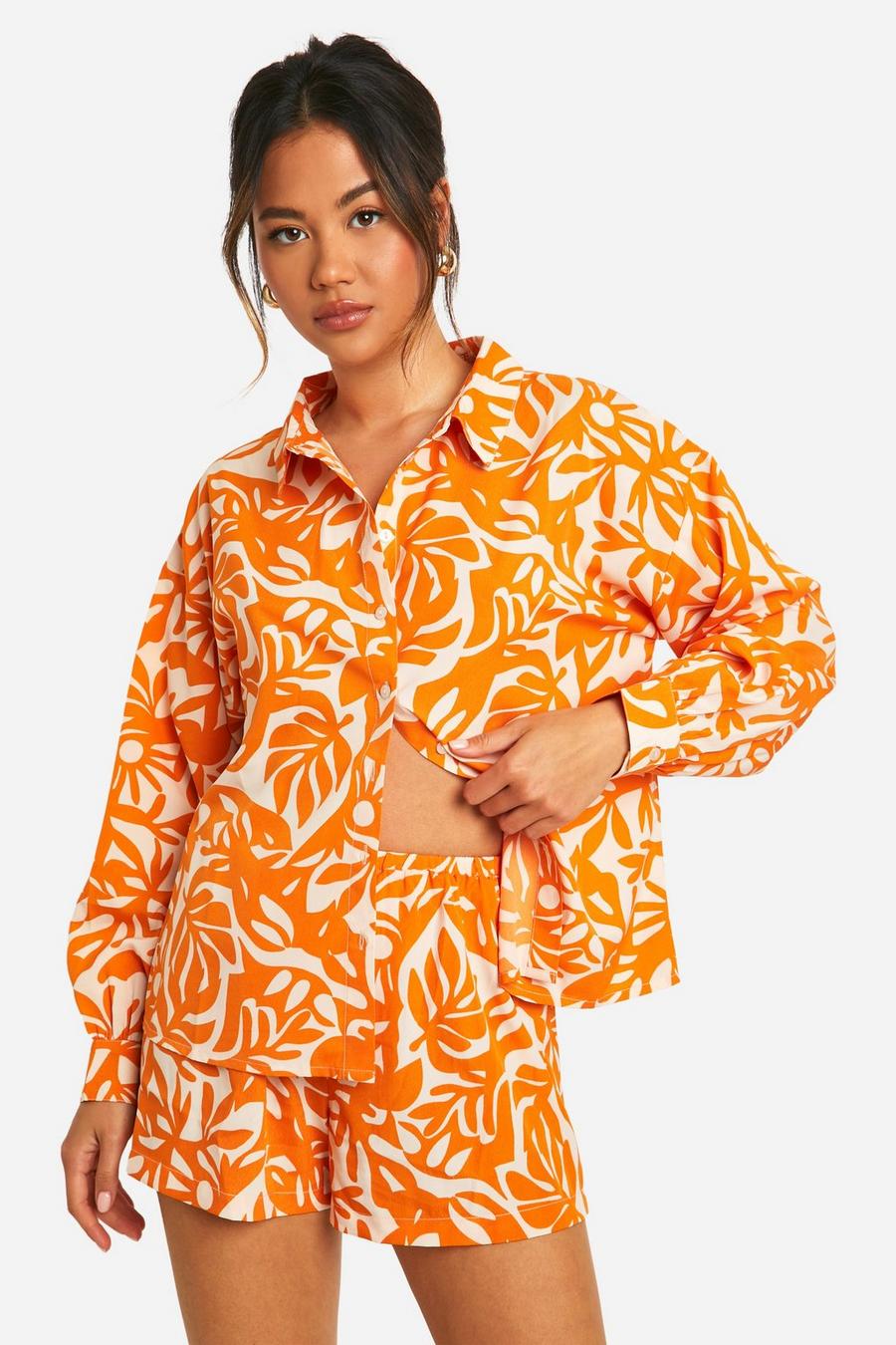Orange Hawaiian Print Shorts image number 1