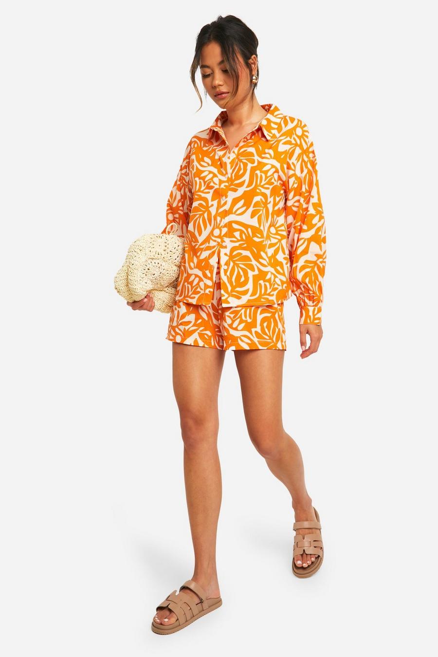 Orange Tropical Printed Shirt