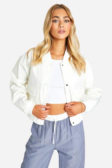 Cream White Pocket Detail Bomber Jacket