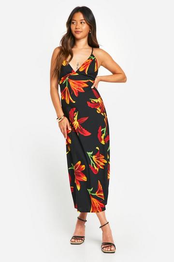 Floral Strappy Midaxi Dress black