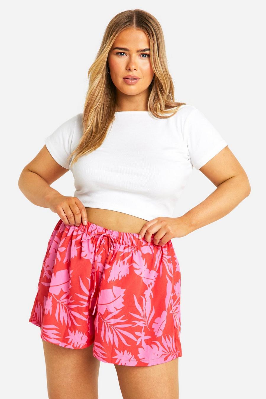 Red Plus Printed Flowy Shorts image number 1