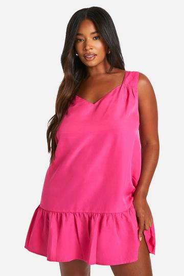 Plus Frill Hem Mini Dress pink