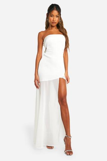 White Satin Chiffon Mix Strappy Maxi Dress