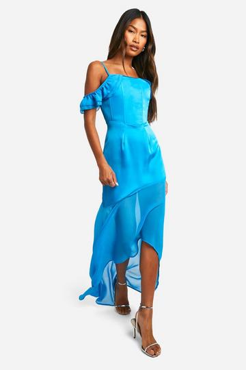 Satin Chiffon Mix Corset Drape Maxi Dress aqua