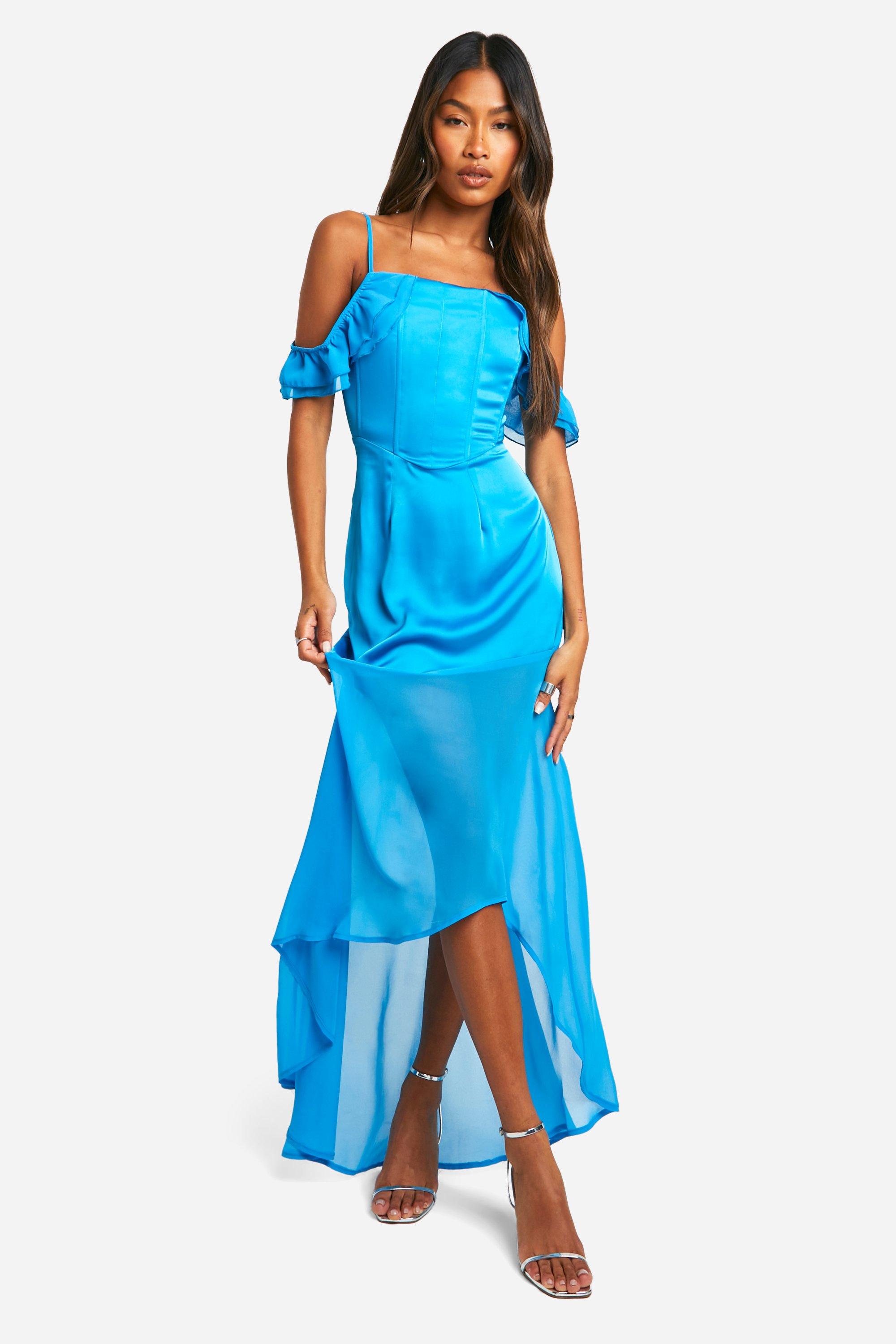 Satin Chiffon Mix Corset Drape Maxi Dress boohoo UK