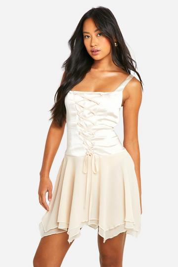 Satin Chiffon Mix Corset Mini Dress cream