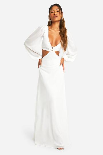 Chiffon Pearl Trim Maxi Dress white