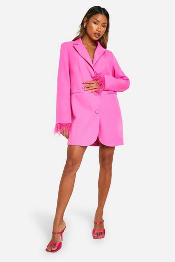 Pink Feather Cuff Blazer Dress