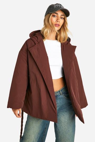 Hooded Belted Puffer Jacket chocolate