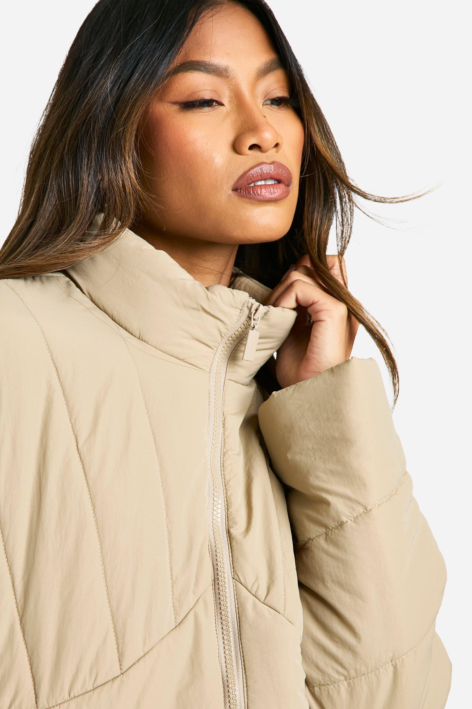 Boohoo Women s Seam Detail Puffer Jacket Beige