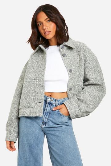 Collared Boucle Wool Look Jacket grey