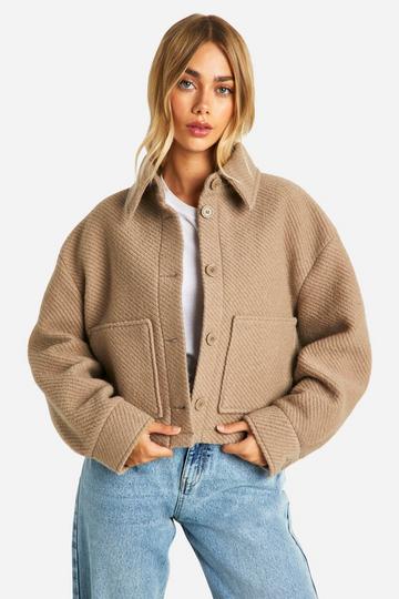 Collared Boucle Wool Look Jacket mocha