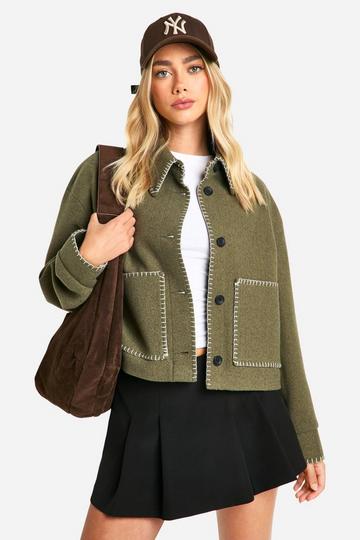 Contrast Stitch Trucker Jacket olive