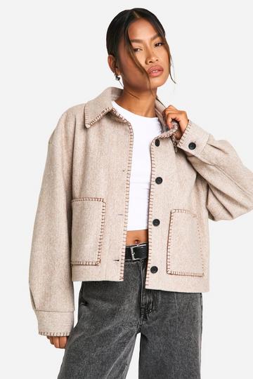 Contrast Stitch Trucker Jacket oatmeal