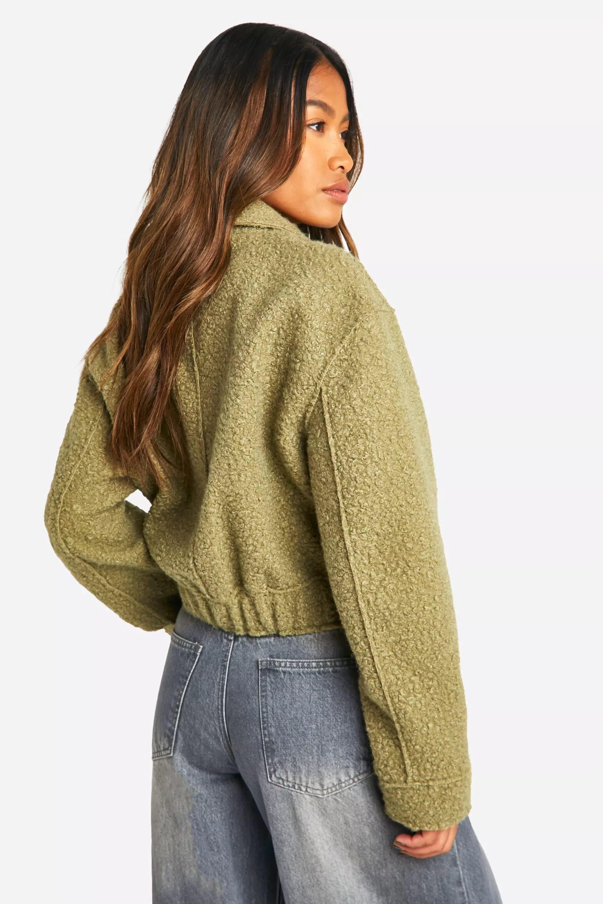 Sage Collared Boucle Wool Look Jacket alternative image