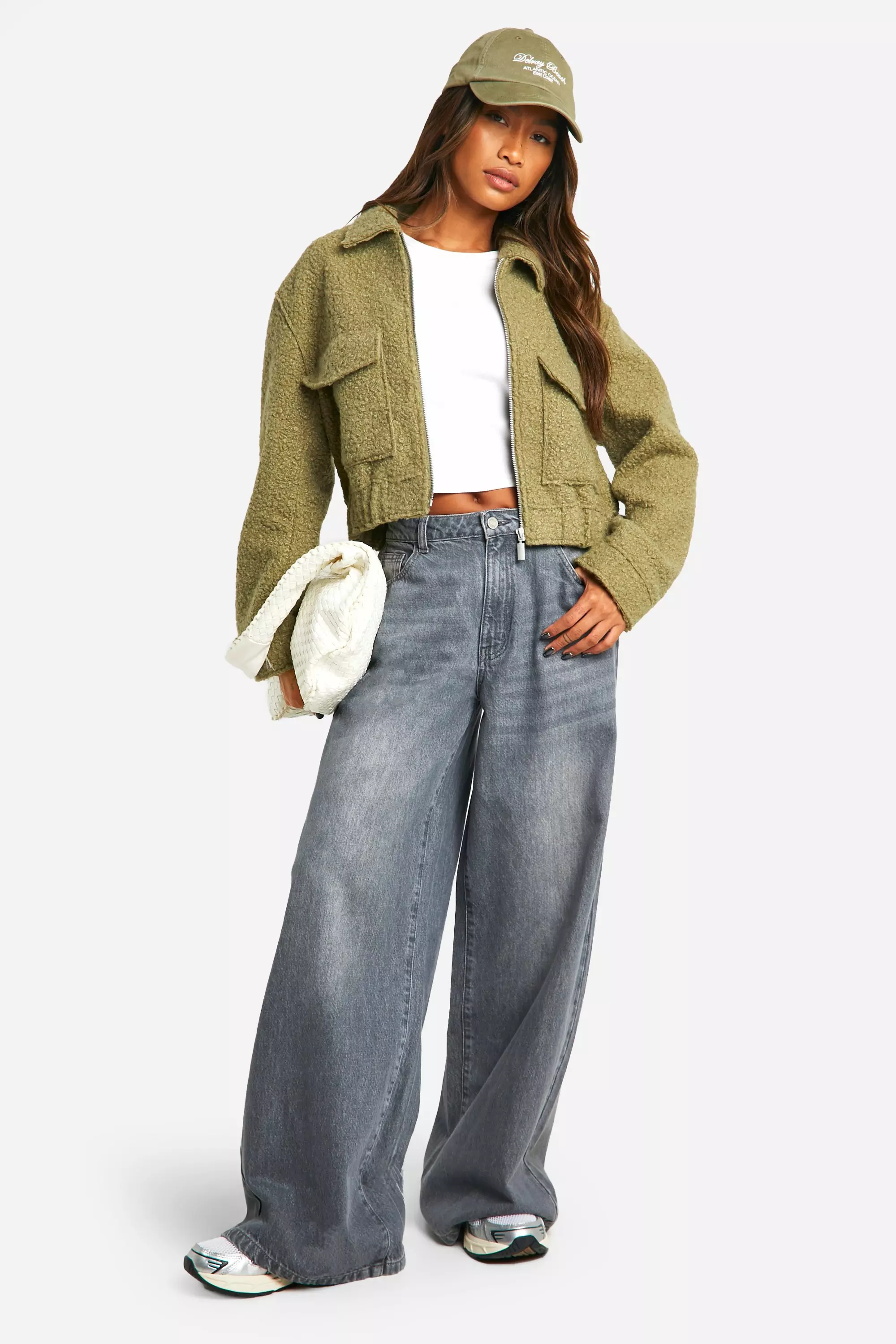 Sage Collared Boucle Wool Look Jacket alternative image