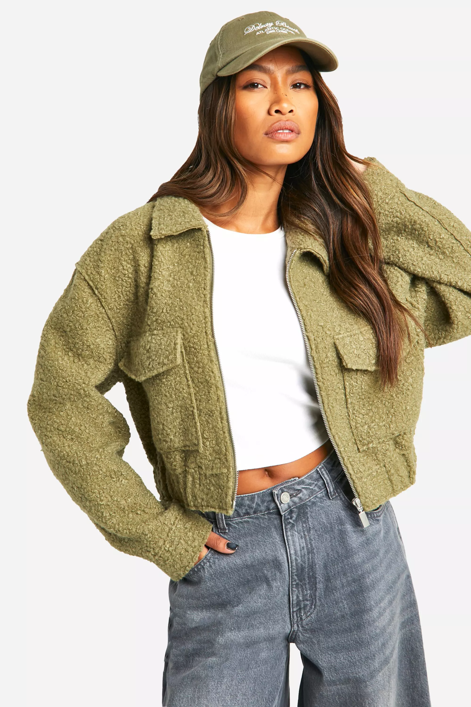 Sage Collared Boucle Wool Look Jacket alternative image