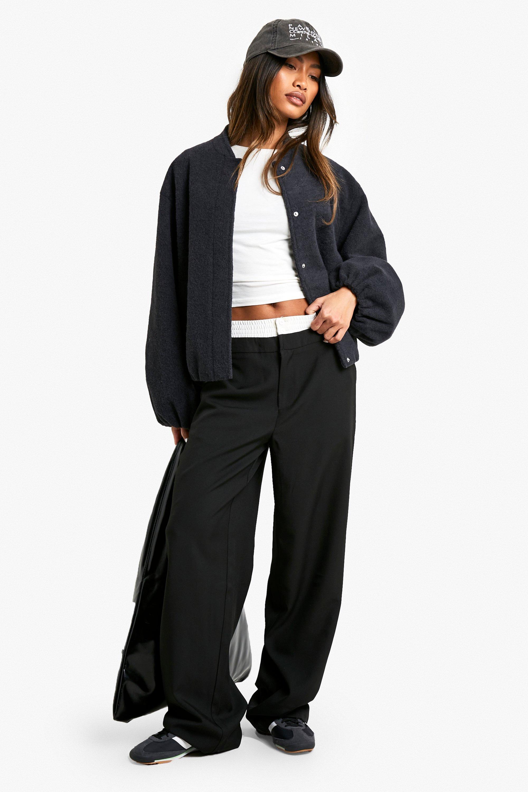 Balloon Sleeve Wool Look Bomber Jacket | boohoo Balloon Sleeve Wool Look Bomber Jacket | boohoo