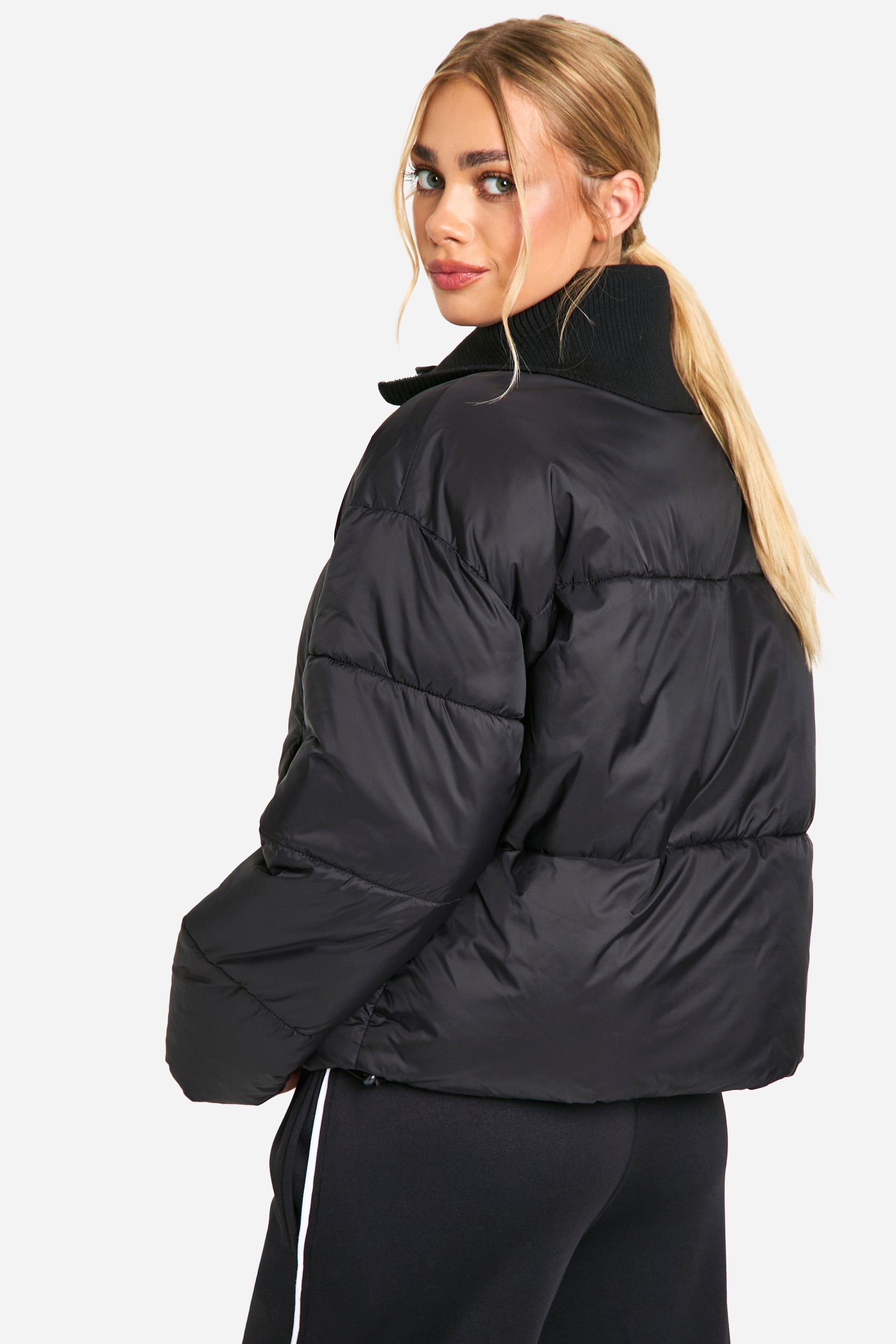 Rib Collar Detail Puffer Jacket | boohoo