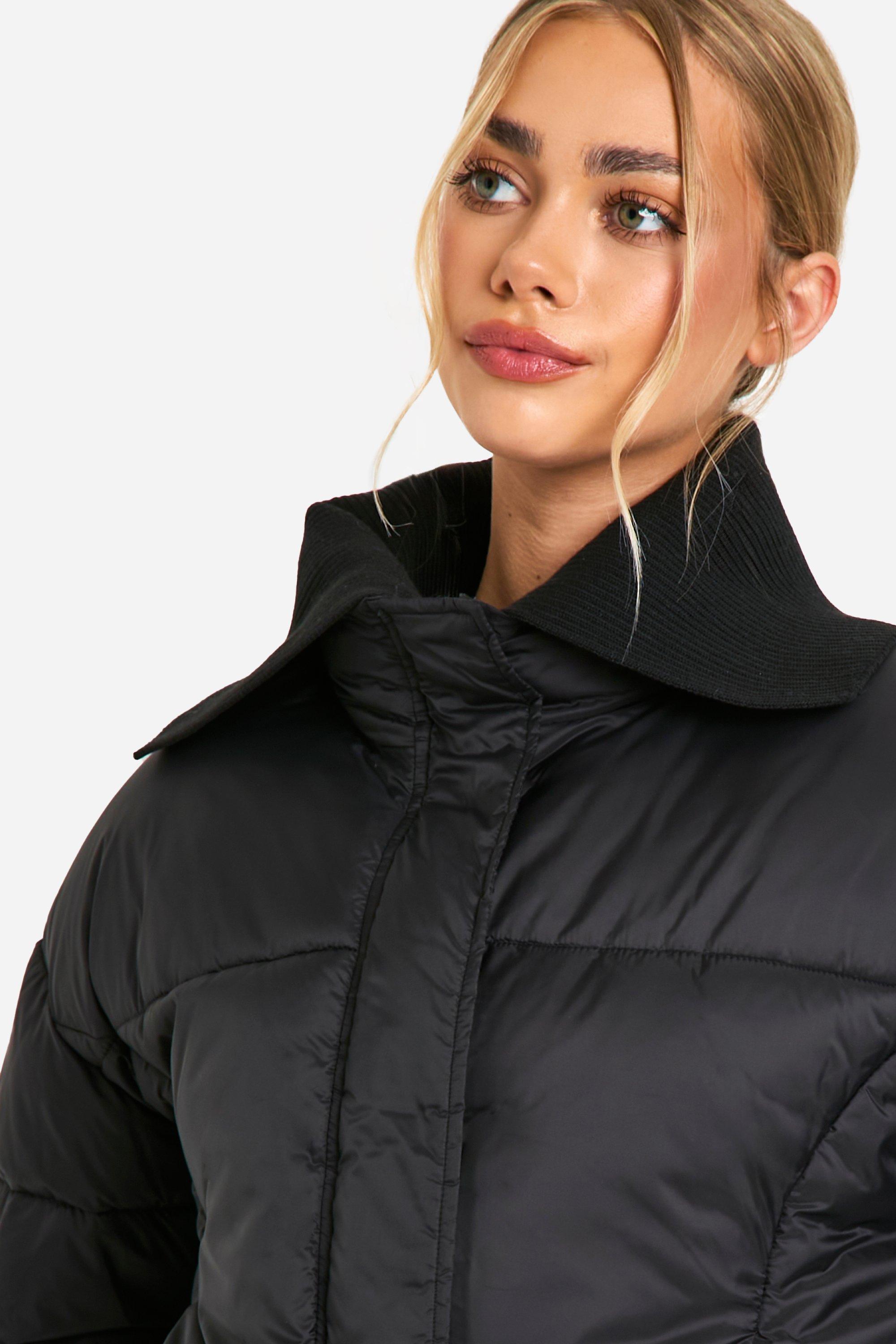Rib Collar Detail Puffer Jacket boohoo IE