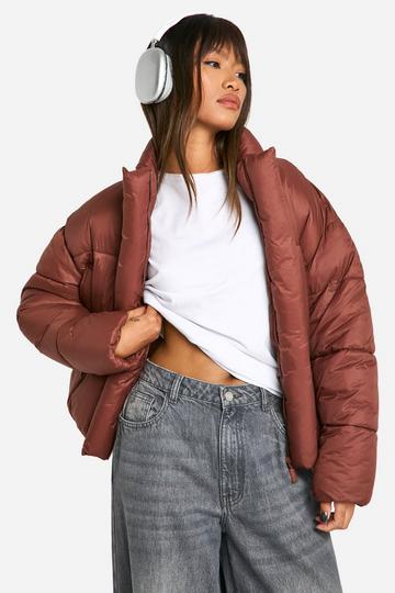 Funnel Neck Puffer Jacket chocolate