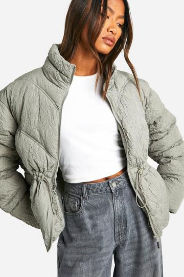 Crinkle Synch Waist Puffer Jacket sage