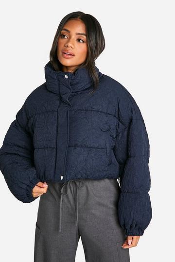 Navy Crinkle Boxy Puffer Jacket