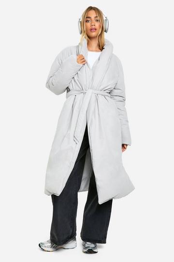 Belted Duvet Puffer Coat slate grey