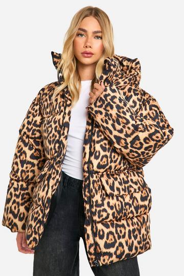 Oversized Gewatteerde Luipaardprint Jas leopard