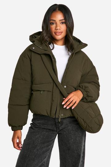 Hooded Puffer Jacket With Matching Bag khaki