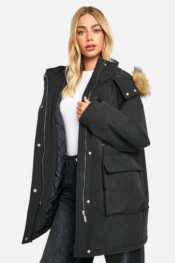 Parka Jas Met Capuchon En Zak Detail black