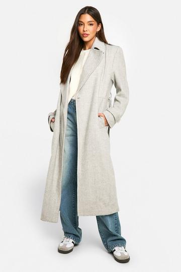 Textured Wool Look Trench Coat light grey