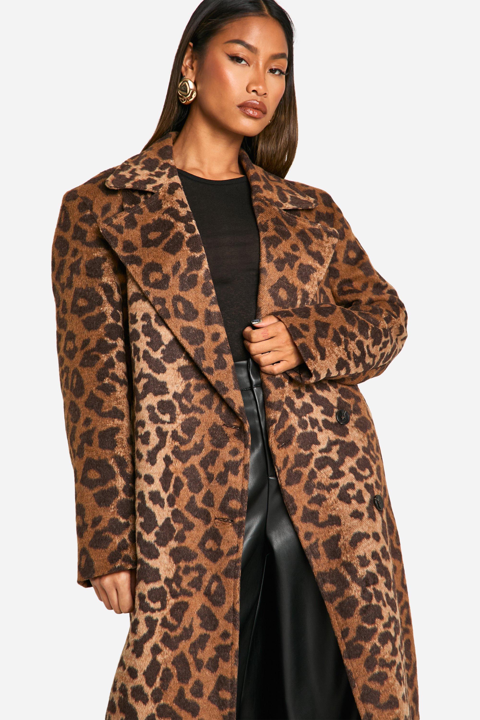 Leopard Print Oversized Wool Look Coat